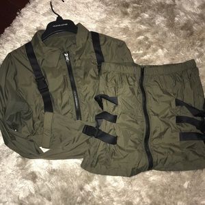 Army green with black straps two piece set